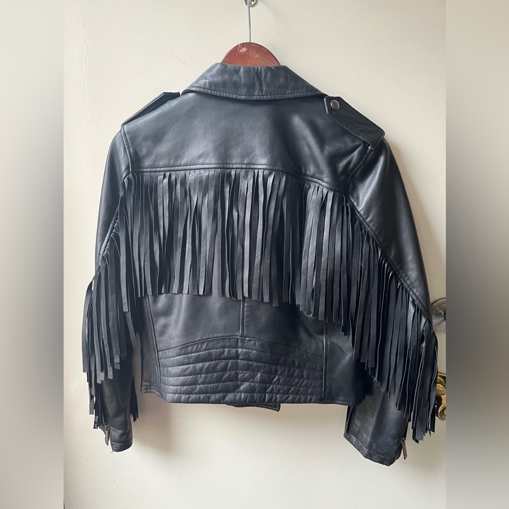 Ever New Black leather fringe jacket size small